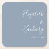 Modern Script Dusty Blue Wedding Kartonnen Onderzetters (Voorkant)