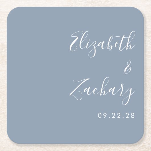 Modern Script Dusty Blue Wedding Kartonnen Onderzetters (Voorkant)