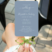 Modern Script Dusty Blue Wedding-programma Handwaaier