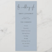 Modern Script Dusty Blue Wedding-programma Kaart (Voorkant)