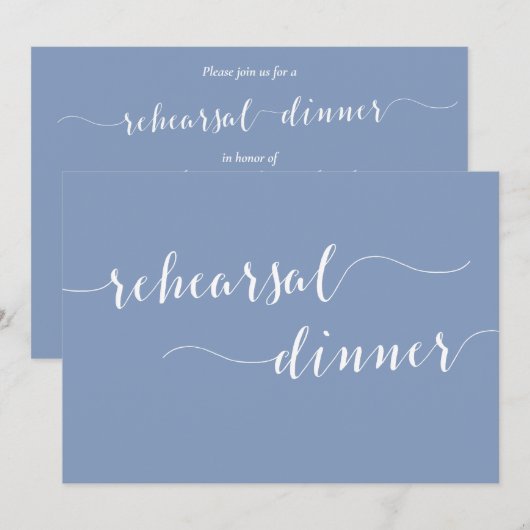 Modern Script Dusty Blue Wedding Rehearsal Dinner Kaart (Voorkant / Achterkant)