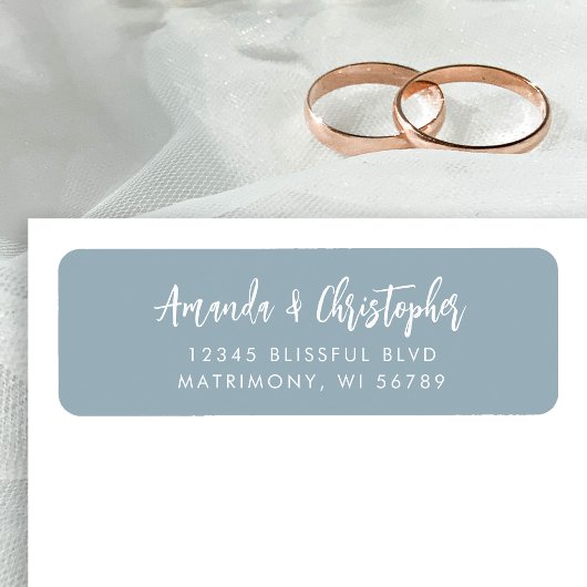 Modern Script Dusty Blue Wedding Retouradres Etiket