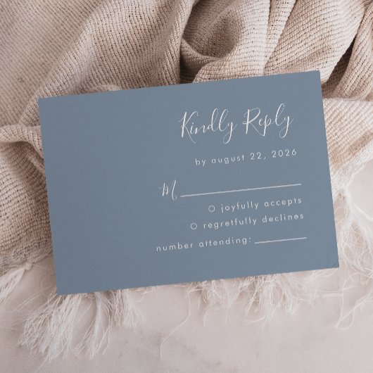 Modern Script Dusty Blue Wedding RSVP Kaartje