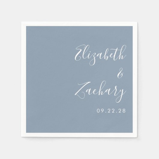 Modern Script Dusty Blue Wedding Servet (Voorkant)