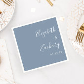 Modern Script Dusty Blue Wedding Servet