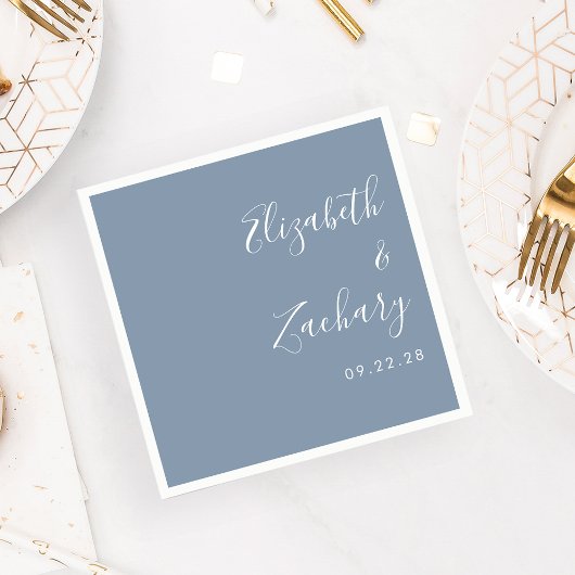 Modern Script Dusty Blue Wedding Servet