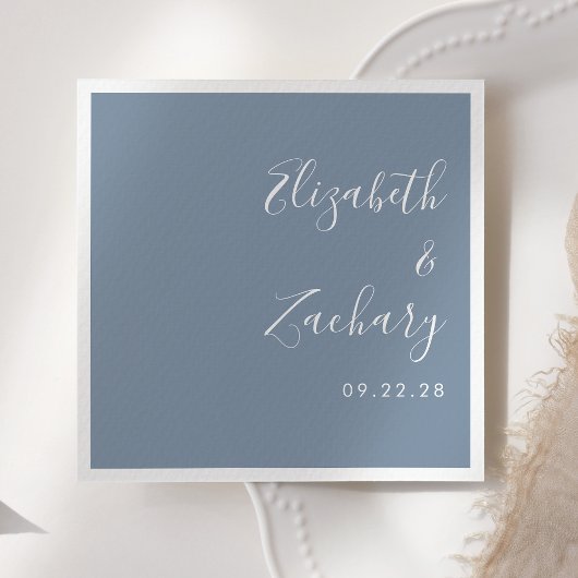 Modern Script Dusty Blue Wedding Servet
