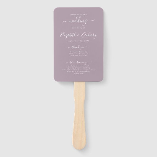 Modern Script Dusty Lavender Wedding Program Handwaaier (Voorkant)