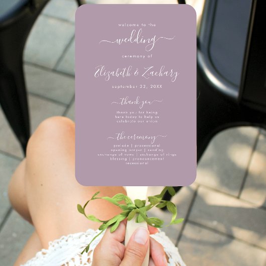 Modern Script Dusty Lavender Wedding Program Handwaaier