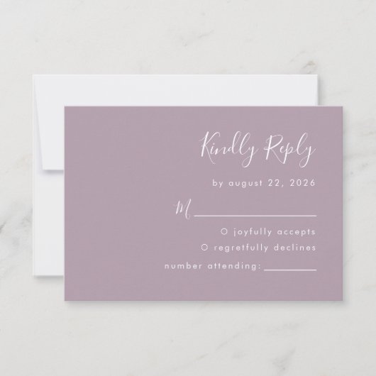 Modern Script Dusty Lavender Wedding RSVP Kaartje (Voorkant)