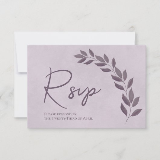 Modern Script Dusty Paars & Plum Leaves Wedding RSVP Kaartje (Voorkant)