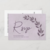 Modern Script Dusty Paars & Plum Leaves Wedding RSVP Kaartje (Voorkant / Achterkant)