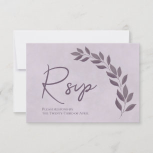 Modern Script Dusty Paars & Plum Leaves Wedding RSVP Kaartje