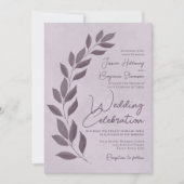 Modern Script Dusty Paarse Heather Leaves Wedding Kaart (Voorkant)
