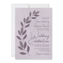 Modern Script Dusty Paarse Heather Leaves Wedding