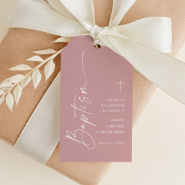 Modern Script Dusty Pink Baptism Bedankt Favor Cadeaulabel