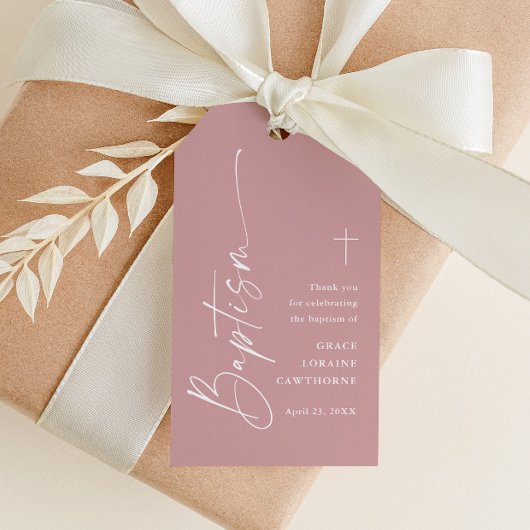 Modern Script Dusty Pink Baptism Bedankt Favor Cadeaulabel