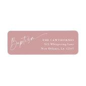 Modern Script Dusty Pink Baptism Retouradres Etiket (Voorkant)