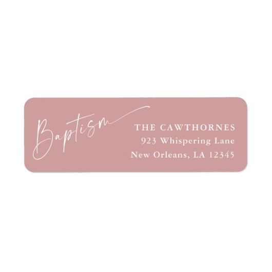 Modern Script Dusty Pink Baptism Retouradres Etiket (Voorkant)