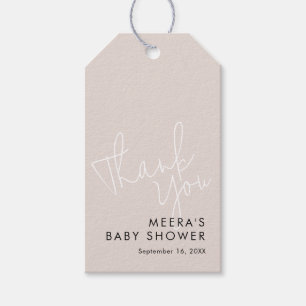 Modern Script Dusty Pink Bedankt Baby shower Cadeaulabel