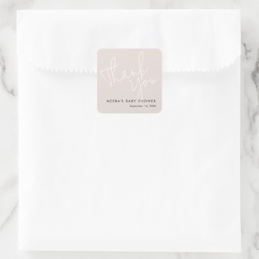 Modern Script Dusty Pink Bedankt Baby shower Vierkante Sticker (Tas)