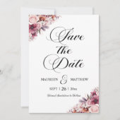 Modern Script Dusty Pink Boho Floral Save the Date (Voorkant)