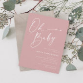 Modern Script Dusty Pink Oh Baby shower Kaart