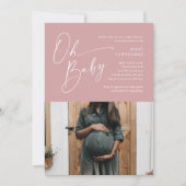 Modern Script Dusty Pink Photo Girl Baby shower Kaart (Voorkant)