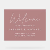 Modern Script Dusty Roos Bruiloft Welkom Acryl Bord (Voorkant)