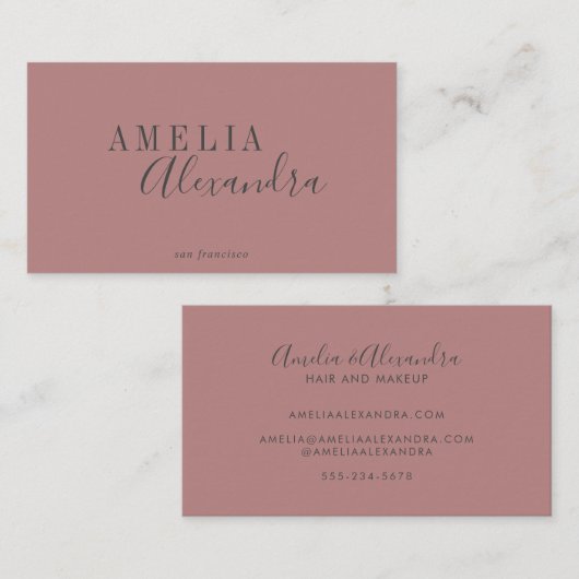 Modern Script Dusty Roos Gray Custom Boho Chic Visitekaartje (Voorkant / Achterkant)