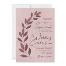 Modern Script Dusty Roos & Mauve Leaves Wedding