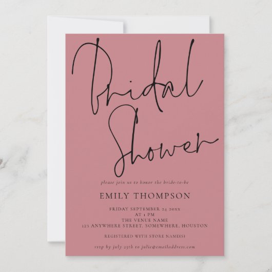 Modern Script Dusty Roos Vrijgezellenfeest Kaart (Voorkant)