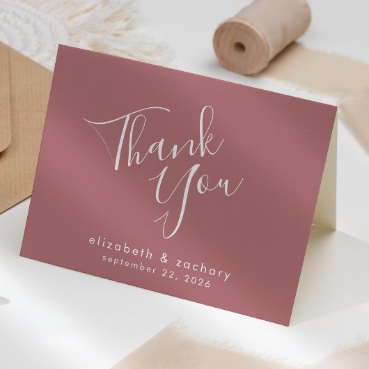 Modern Script Dusty Roos Wedding Bedankt Kaart