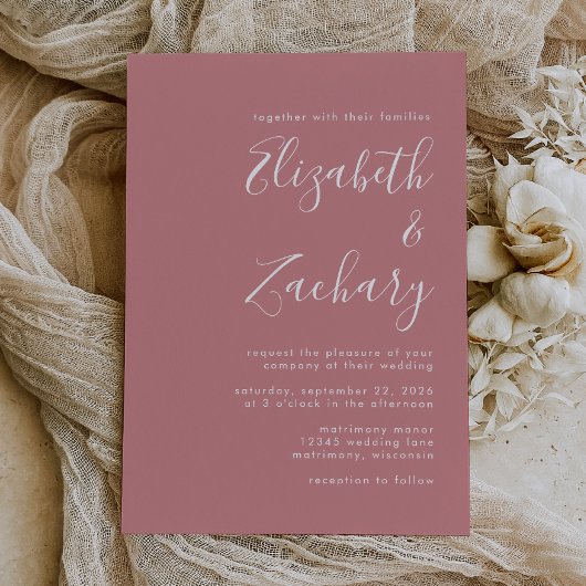 Modern Script Dusty Roos Wedding Kaart