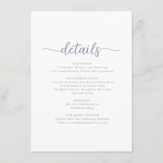 Modern Script Dusty Wedding Details Informatiekaartje (Voorkant)