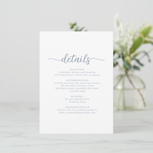 Modern Script Dusty Wedding Details Informatiekaartje (Staand voorkant)