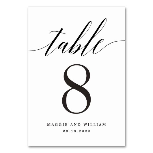 Modern Script EDITABLE COLOR Table Number Kaart (Voorkant)