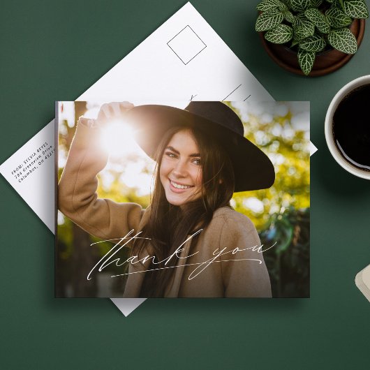 Modern script één foto afstuderen dank u briefkaart