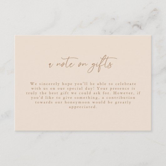 Modern script Een notitie over geschenken Informatiekaartje (Voorkant)