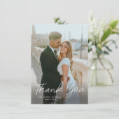 Modern Script Eenvoudig 2 foto bruiloft Bedankkaart (Staand voorkant)