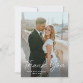 Modern Script Eenvoudig 2 foto bruiloft Bedankkaart (Voorkant)
