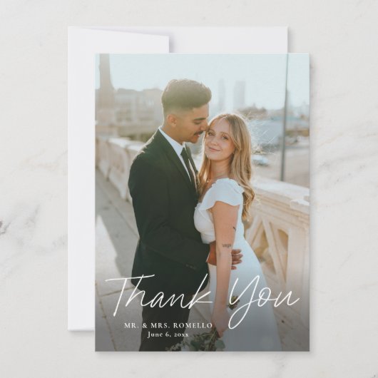 Modern Script Eenvoudig 2 foto bruiloft Bedankkaart (Voorkant)