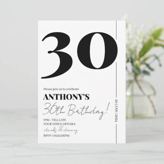 Modern Script Eenvoudig 30e Verjaardagsfeest Kaart (Staand voorkant)