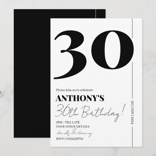Modern Script Eenvoudig 30e Verjaardagsfeest Kaart (Voorkant / Achterkant)