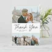 Modern Script Eenvoudig 4 foto bruiloft Bedankkaart (Staand voorkant)