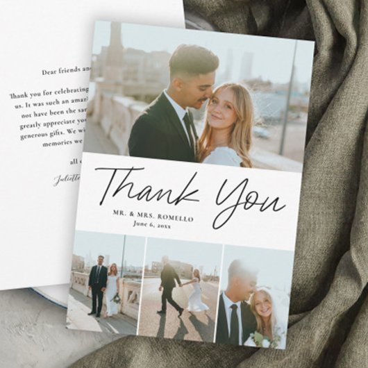 Modern Script Eenvoudig 4 foto bruiloft Bedankkaart