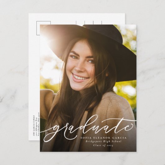 Modern script, eenvoudig afstuderen uitnodiging briefkaart (Voorkant / Achterkant)