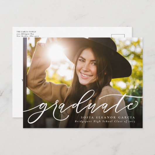 Modern script, eenvoudig afstuderen uitnodiging briefkaart (Voorkant / Achterkant)