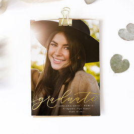 Modern script eenvoudig één foto-afstuderen folie uitnodiging