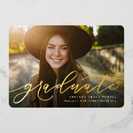 Modern script eenvoudig één foto-afstuderen folie uitnodiging